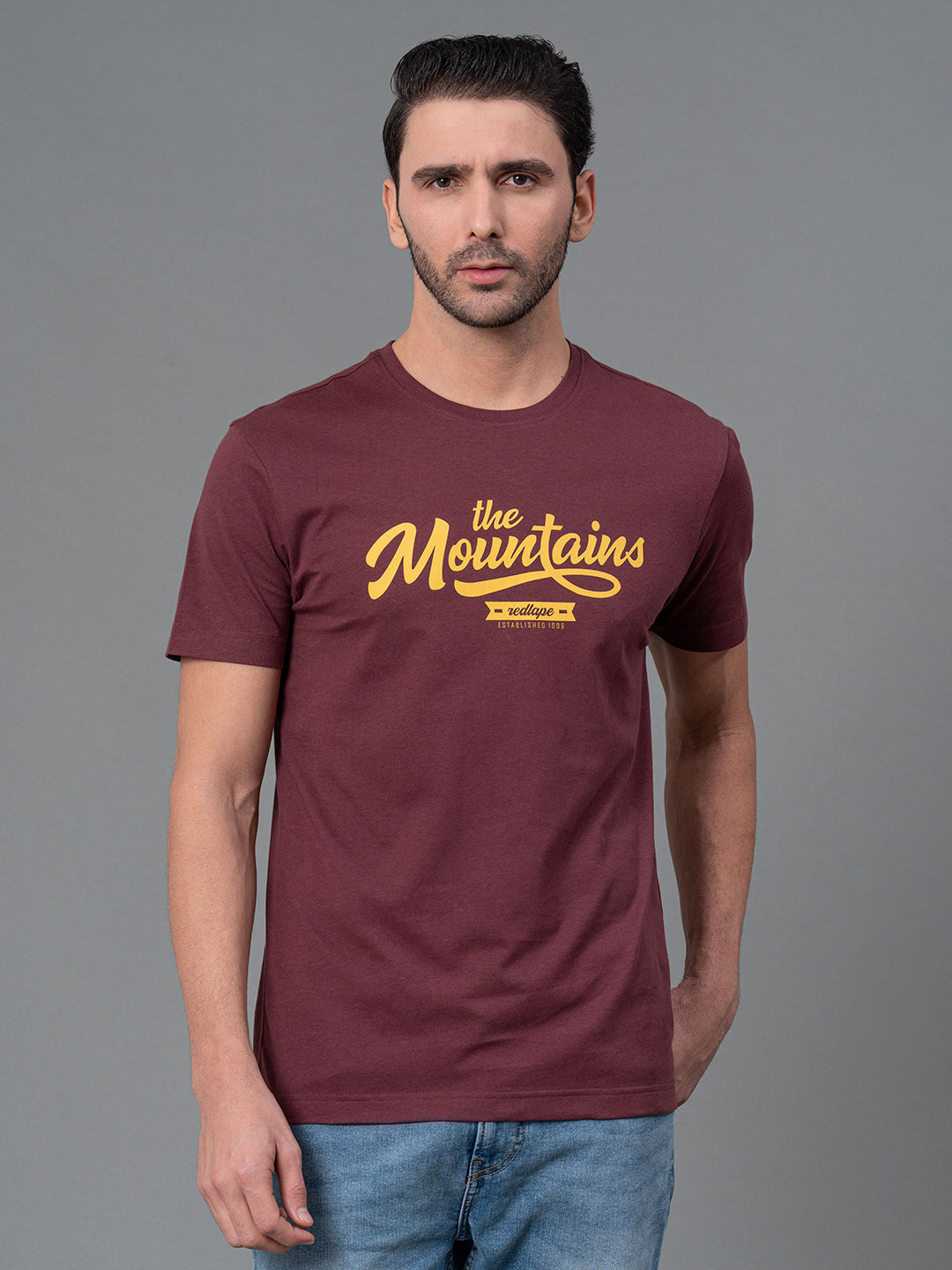 Men Casual Round Neck Maroon T-Shirt