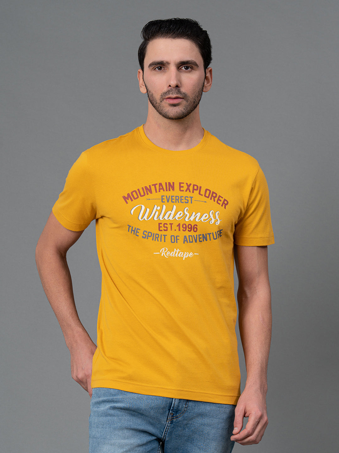 Men's Casual Round Neck Yellow T-Shirt