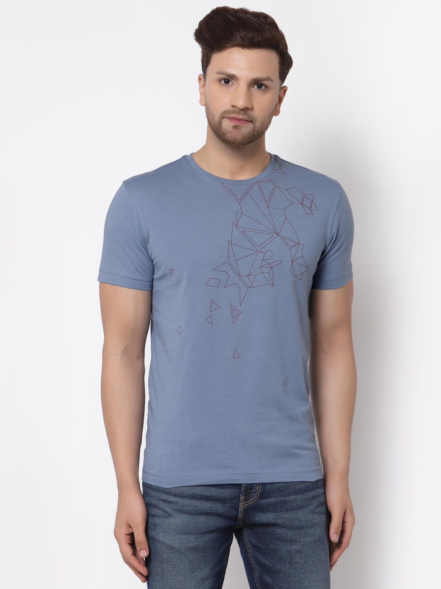 Stone Blue Graphic Print Pure Cotton Men's T-Shirt