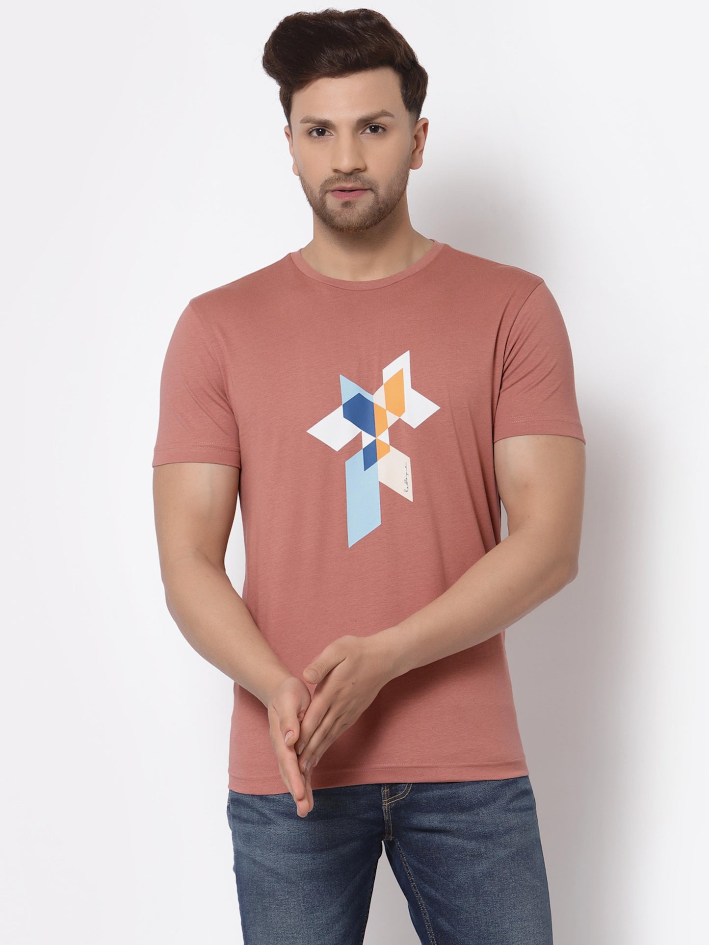 Pale Pink Graphic Print Pure Cotton Men's T-Shirt