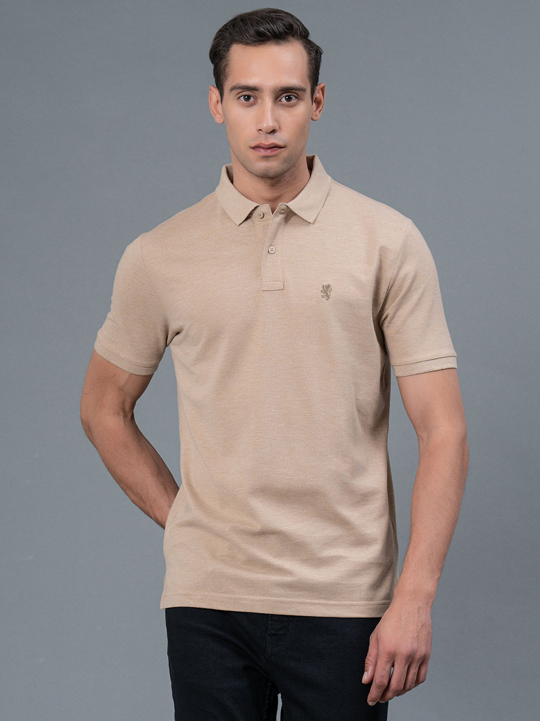 Beige Melange Men's Polo T-Shirt
