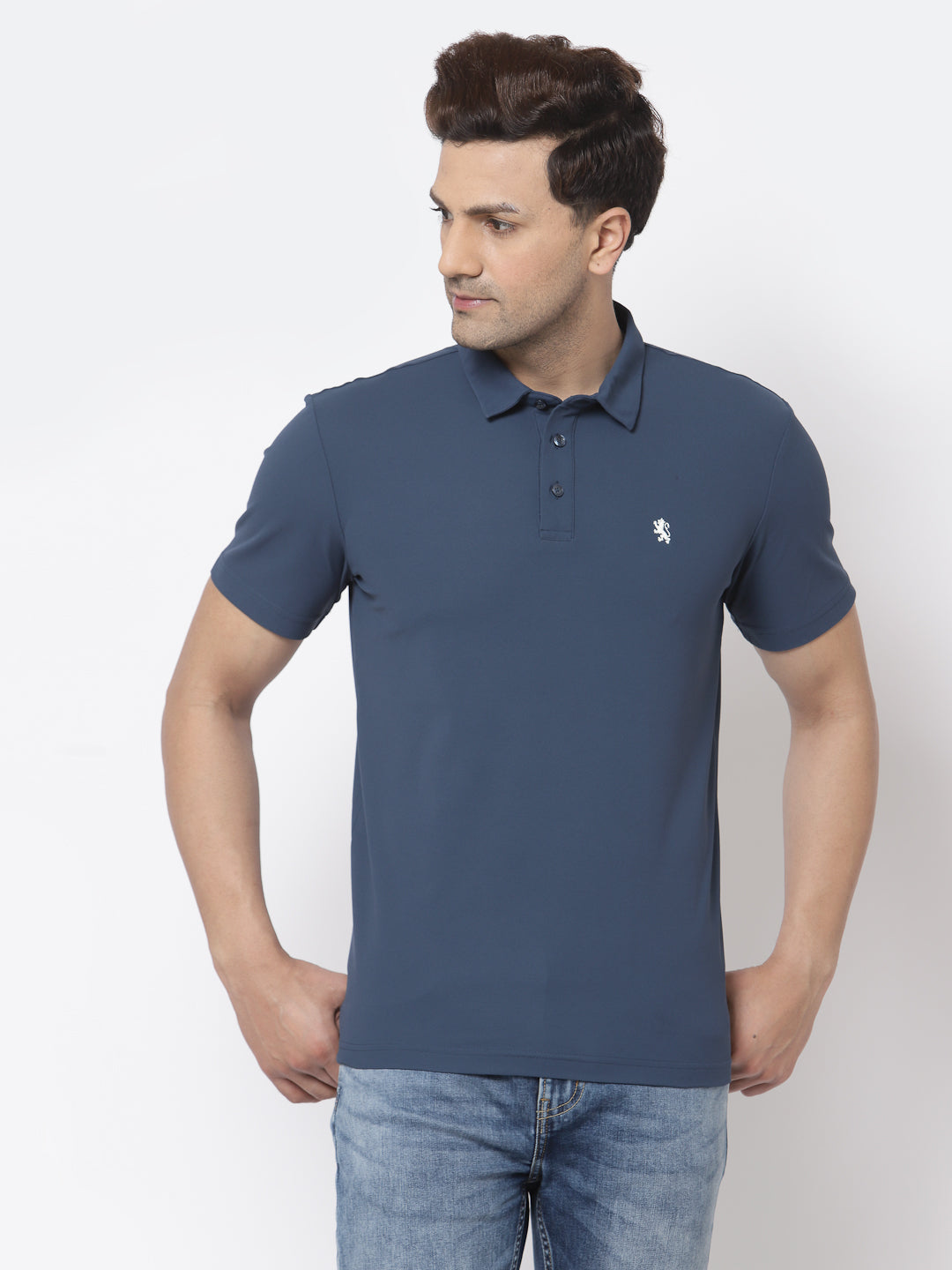 Men Teal Polo Neck T-Shirt