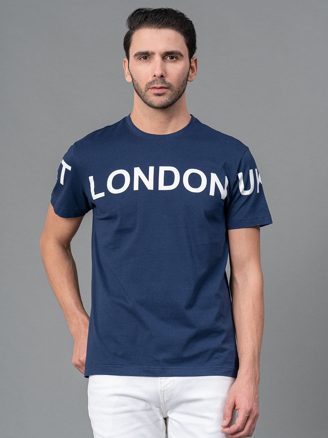 Mens Casual Round Neck Blue T-Shirt