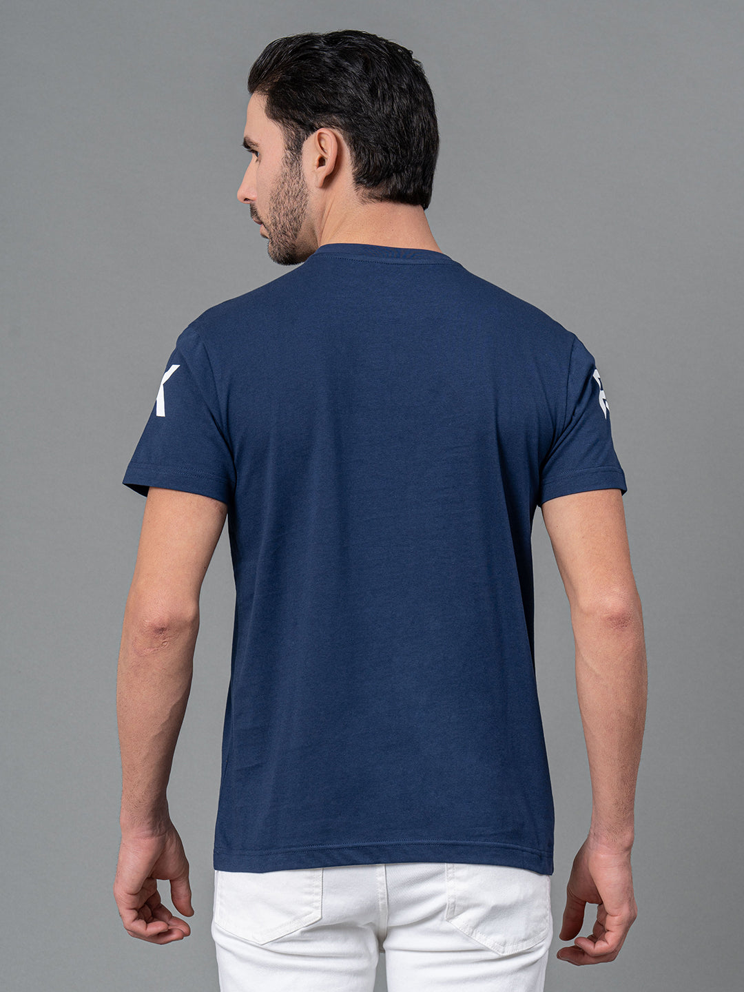 Mens Casual Round Neck Blue T-Shirt