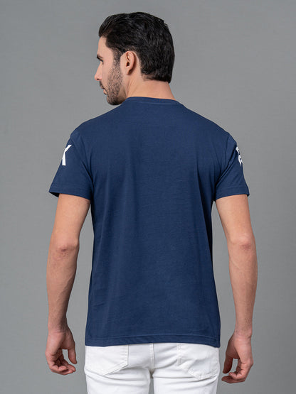 Mens Casual Round Neck Blue T-Shirt