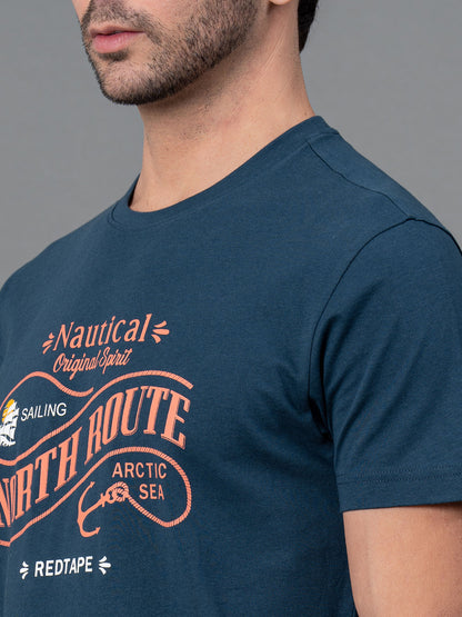 Mens Casual Round Neck Deep Blue T-Shirt