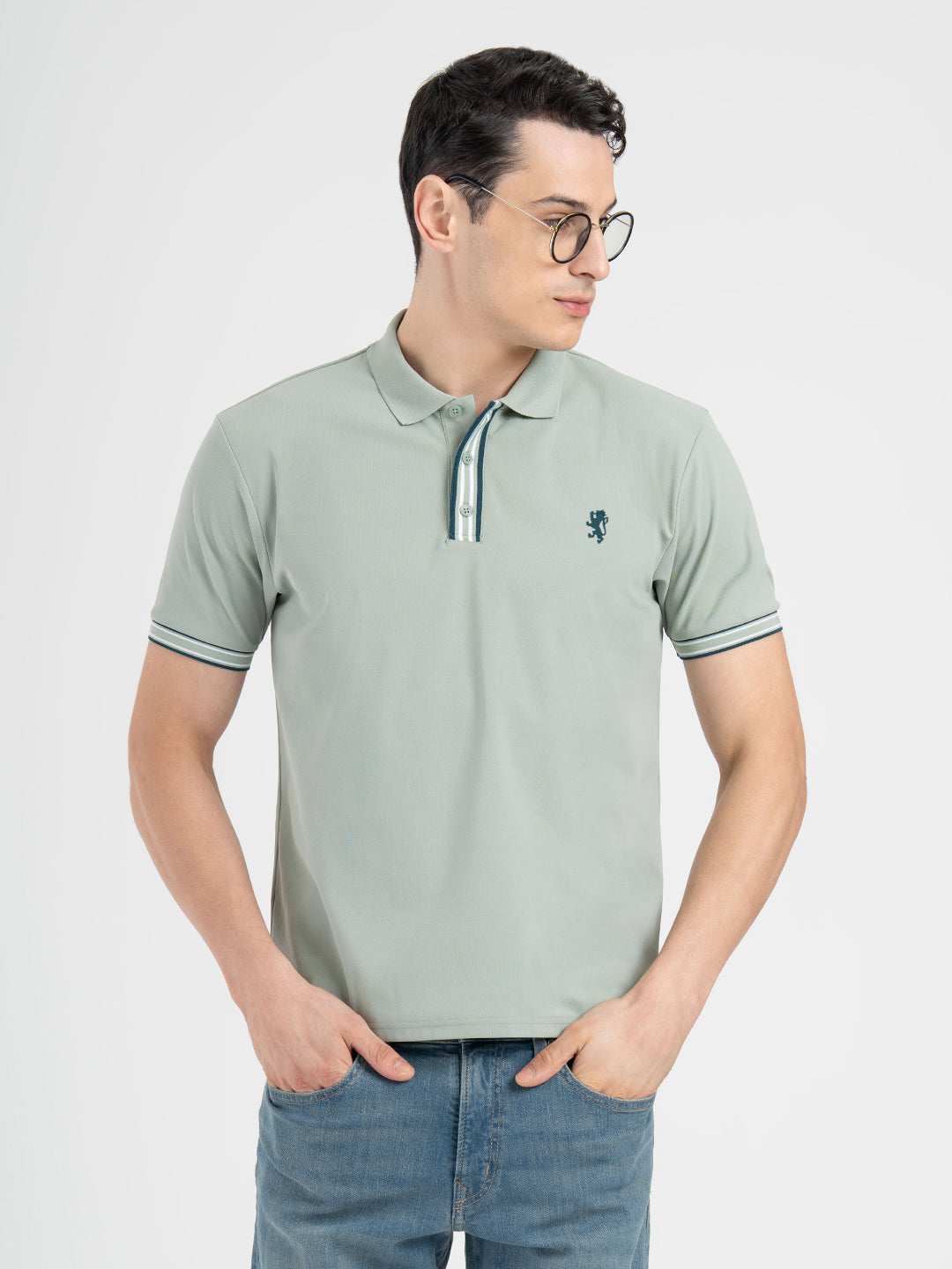 Men's Light Green Jacquard Polo T-Shirt