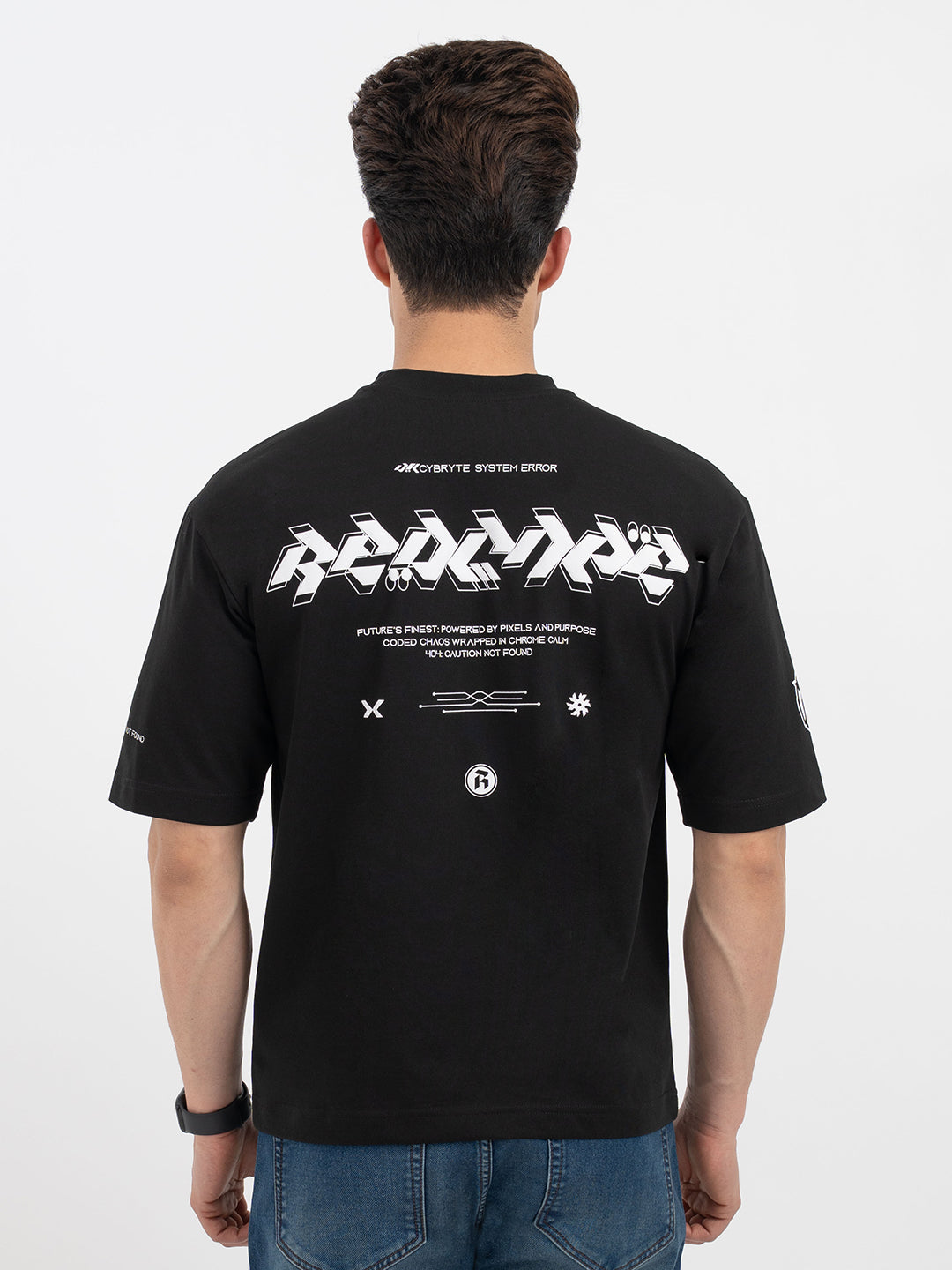 Red Tape Black Graphic T-Shirt for Men