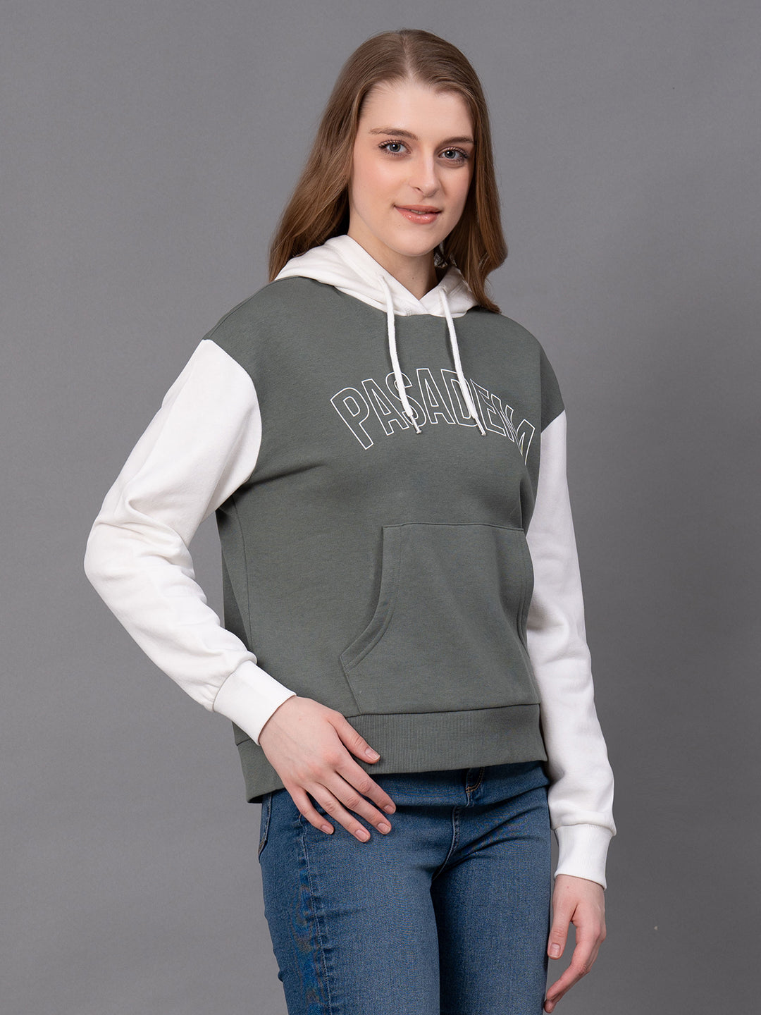 Olive Cotton Poly Fleece Graphic Print Women's Hoodie