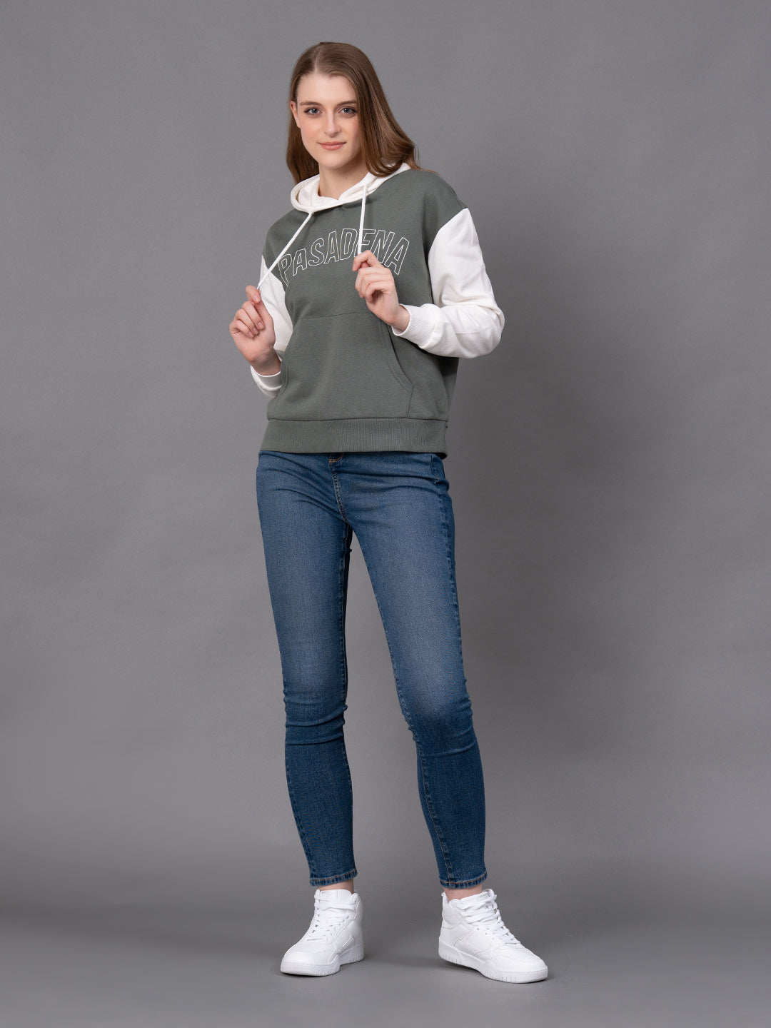 Olive Cotton Poly Fleece Graphic Print Women's Hoodie