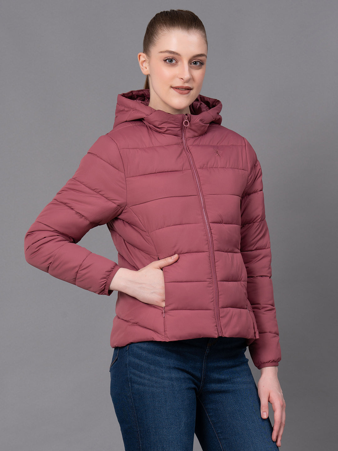 Rose Polyester Solid Women's Padded Jacket1
