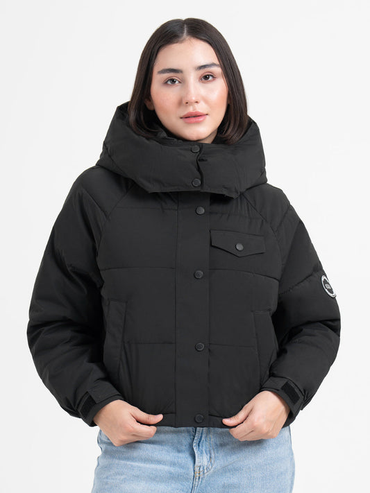 Black Hooded Puffer Jacket for Women | Everyday Winter Comfort
