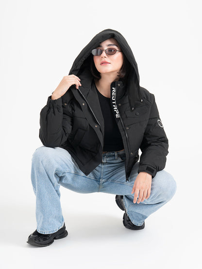 Black Hooded Puffer Jacket for Women | Everyday Winter Comfort