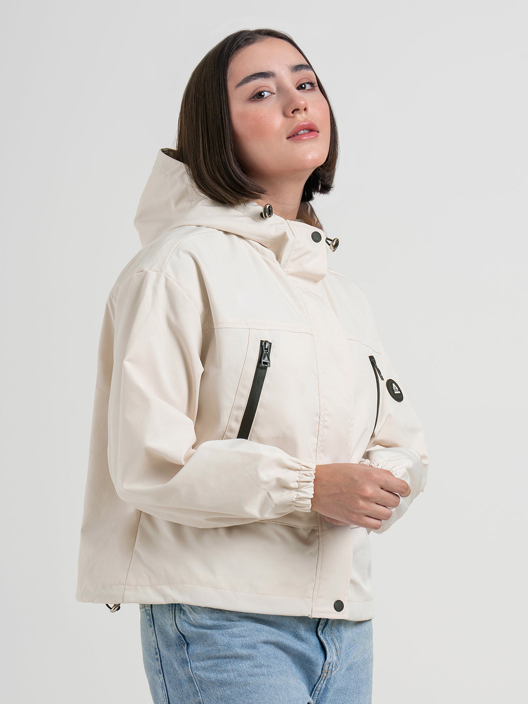 Red Tape Off-White Hooded Windcheater Jacket for Women