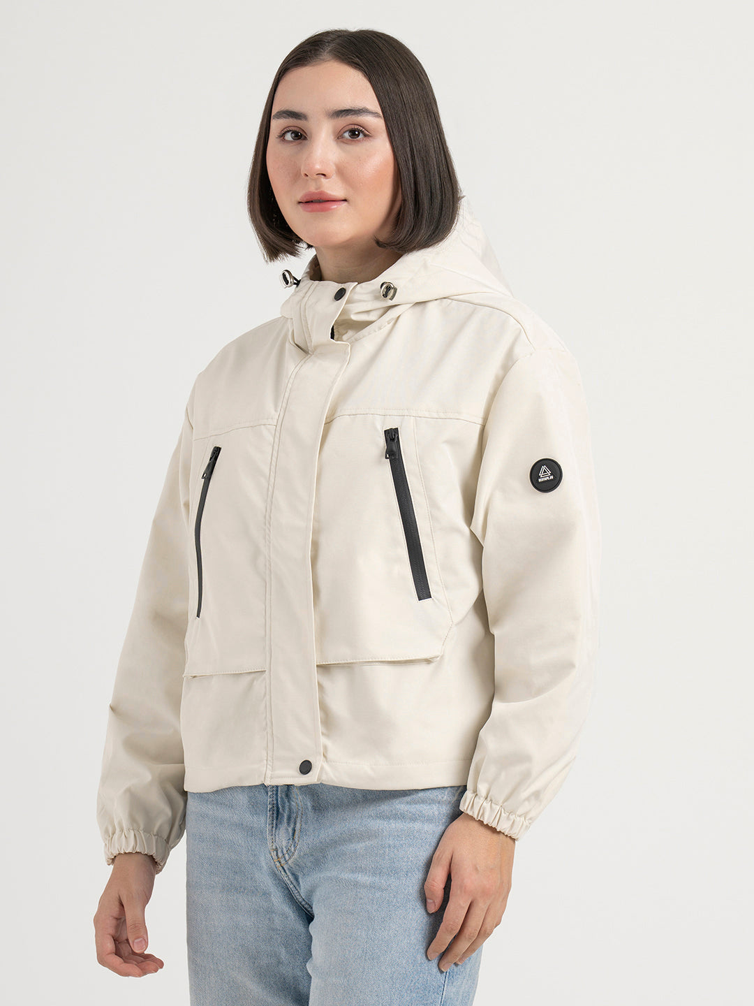 Red Tape Off-White Hooded Windcheater Jacket for Women