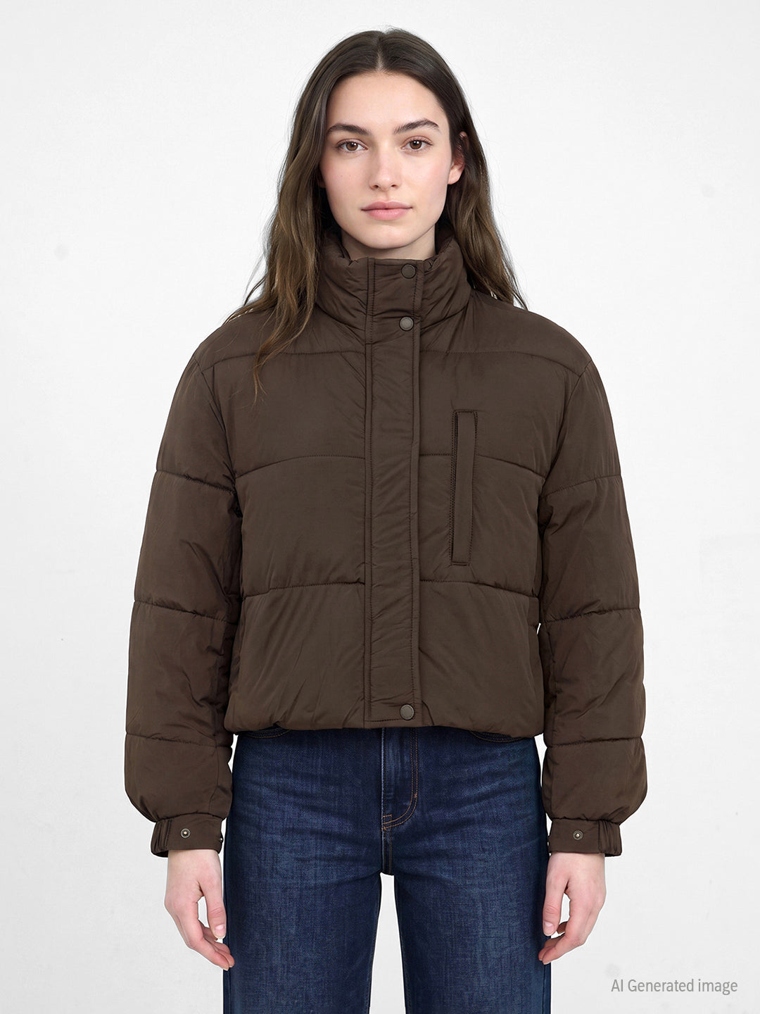Jackets for Women in Dark Brown | Solid Regular Fit Jacket with Functional Pockets