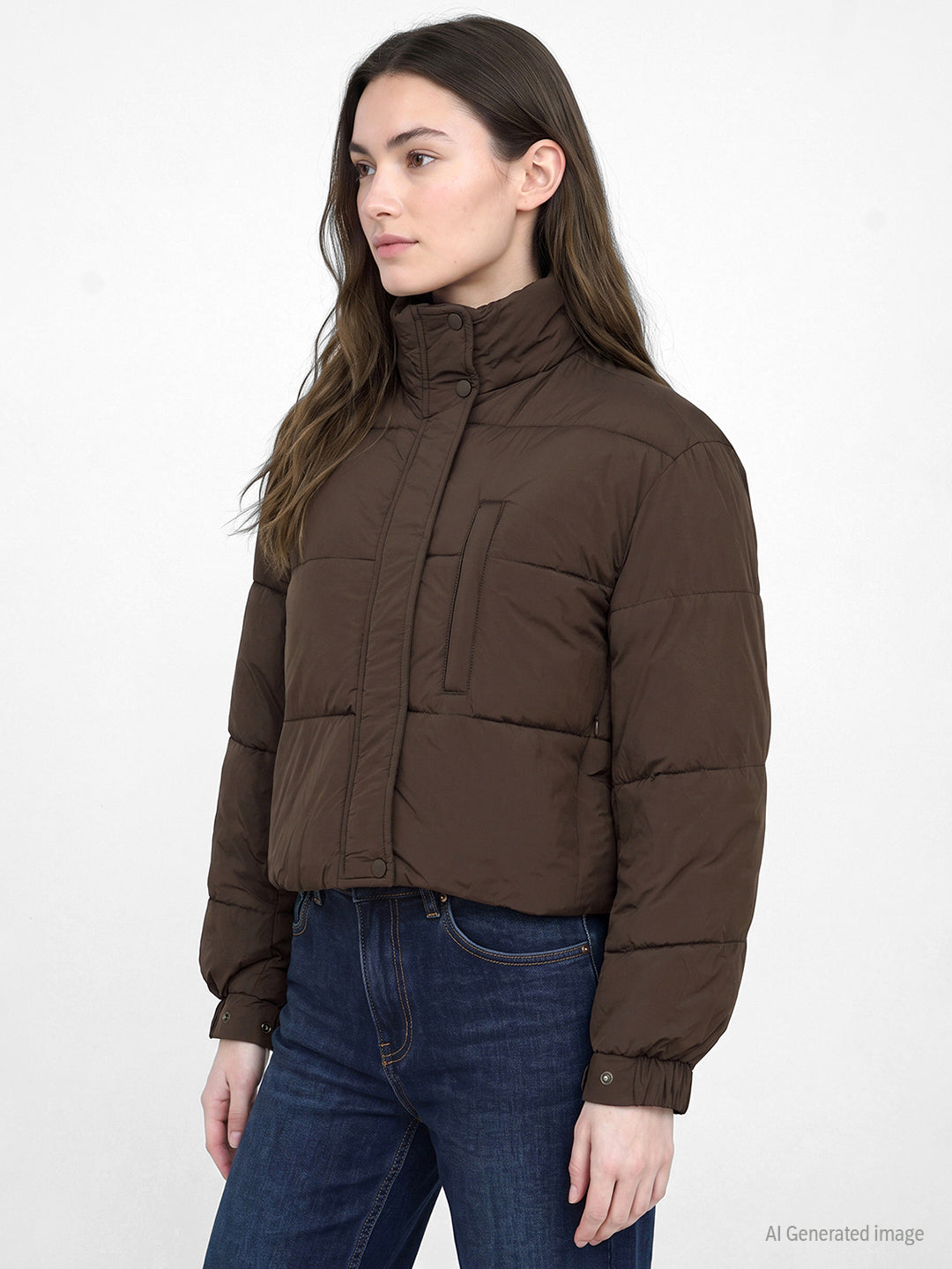 Jackets for Women in Dark Brown | Solid Regular Fit Jacket with Functional Pockets