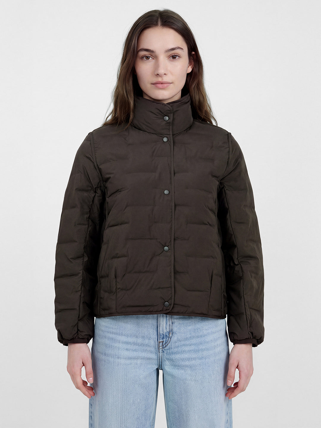Jackets for Women in Deep Brown | Solid Regular Fit Jacket with Functional Pockets
