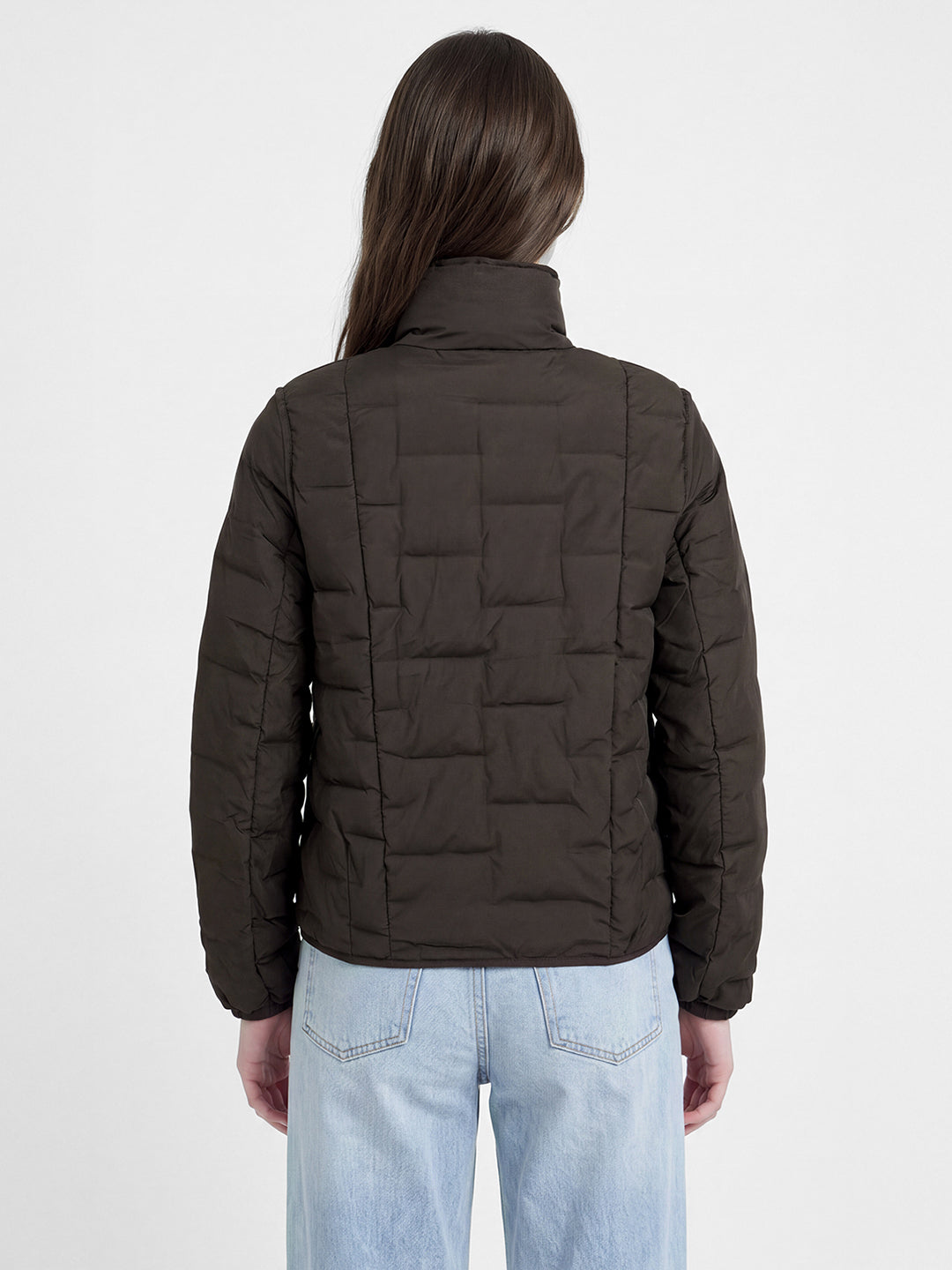 Jackets for Women in Deep Brown | Solid Regular Fit Jacket with Functional Pockets