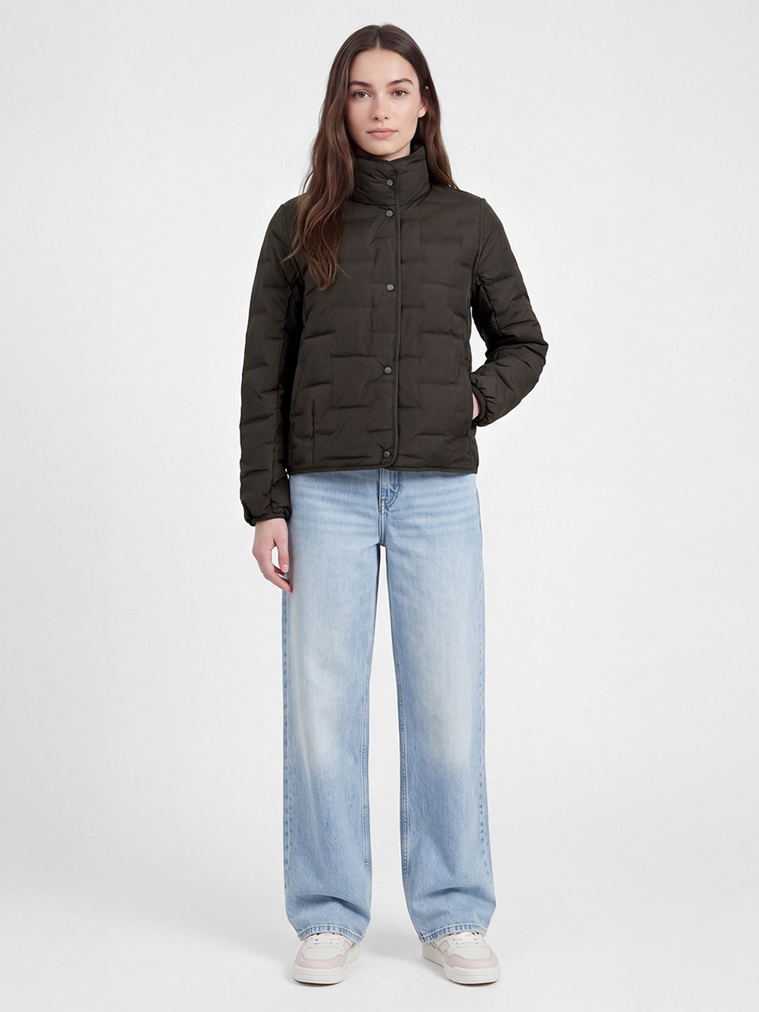 Jackets for Women in Deep Brown | Solid Regular Fit Jacket with Functional Pockets