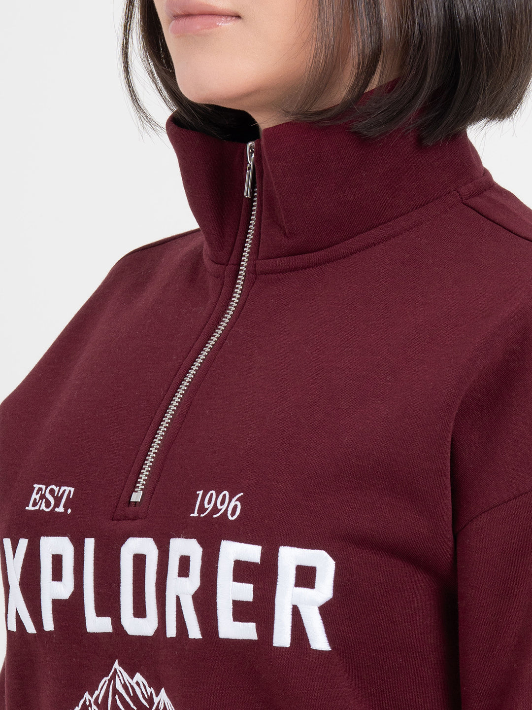 Dark Maroon Half-Zip Sweatshirt for Women | Cozy Casual Comfort