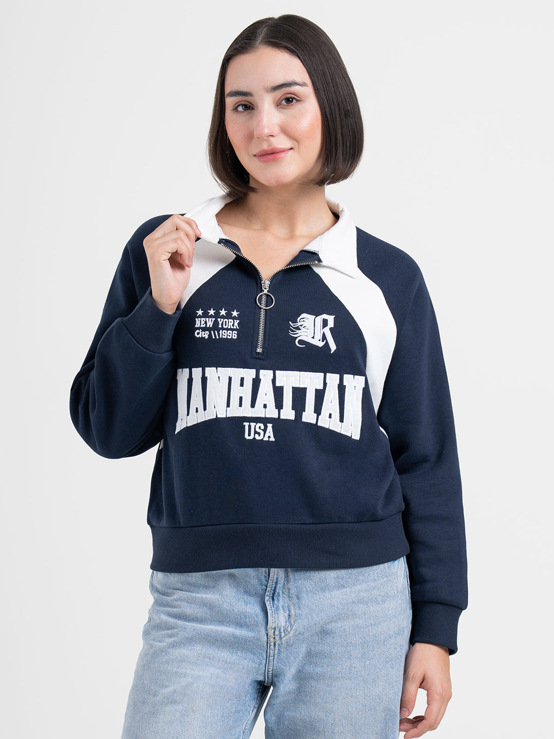 Red Tape Navy Sweatshirt for Women | Winter Half Zip Style – Redtape