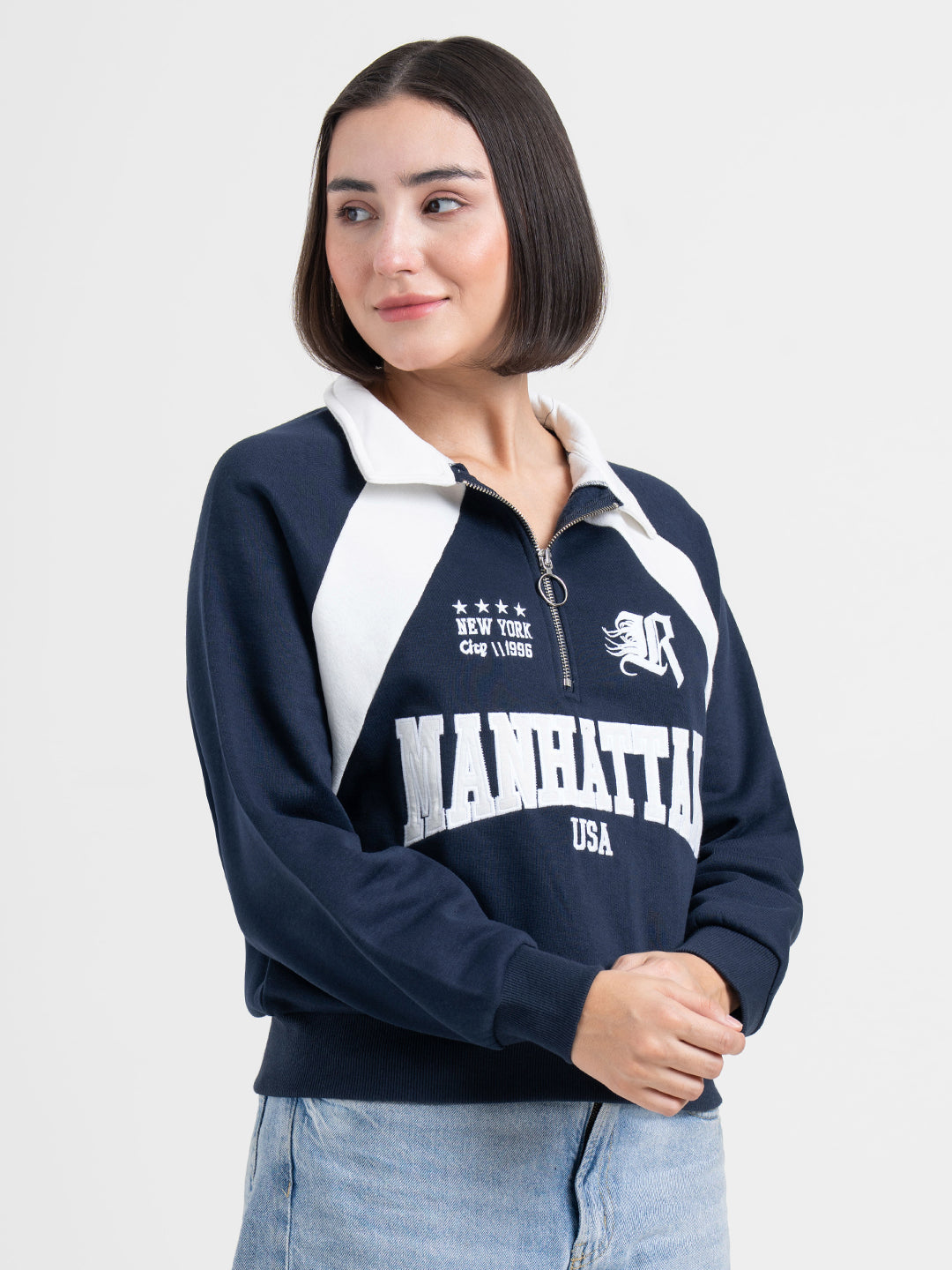 Red Tape Navy Sweatshirt for Women | Winter Half Zip Style – Redtape