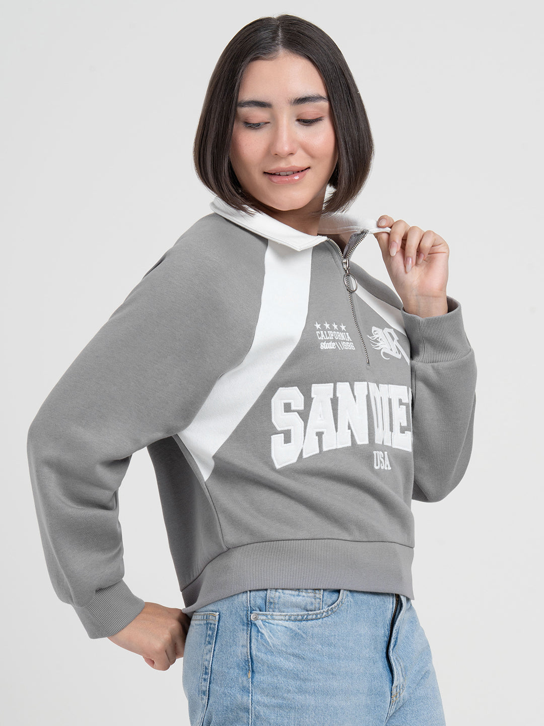 RedTape Grey Cut & Sew Half-Zip Sweatshirt for Women | Casual