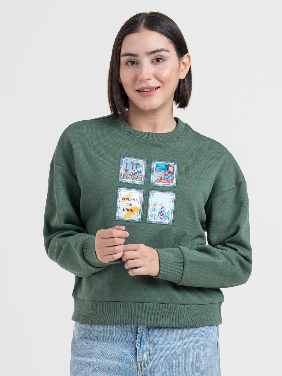 Green Graphic Sweatshirt for Women | Winter Fashion Statement