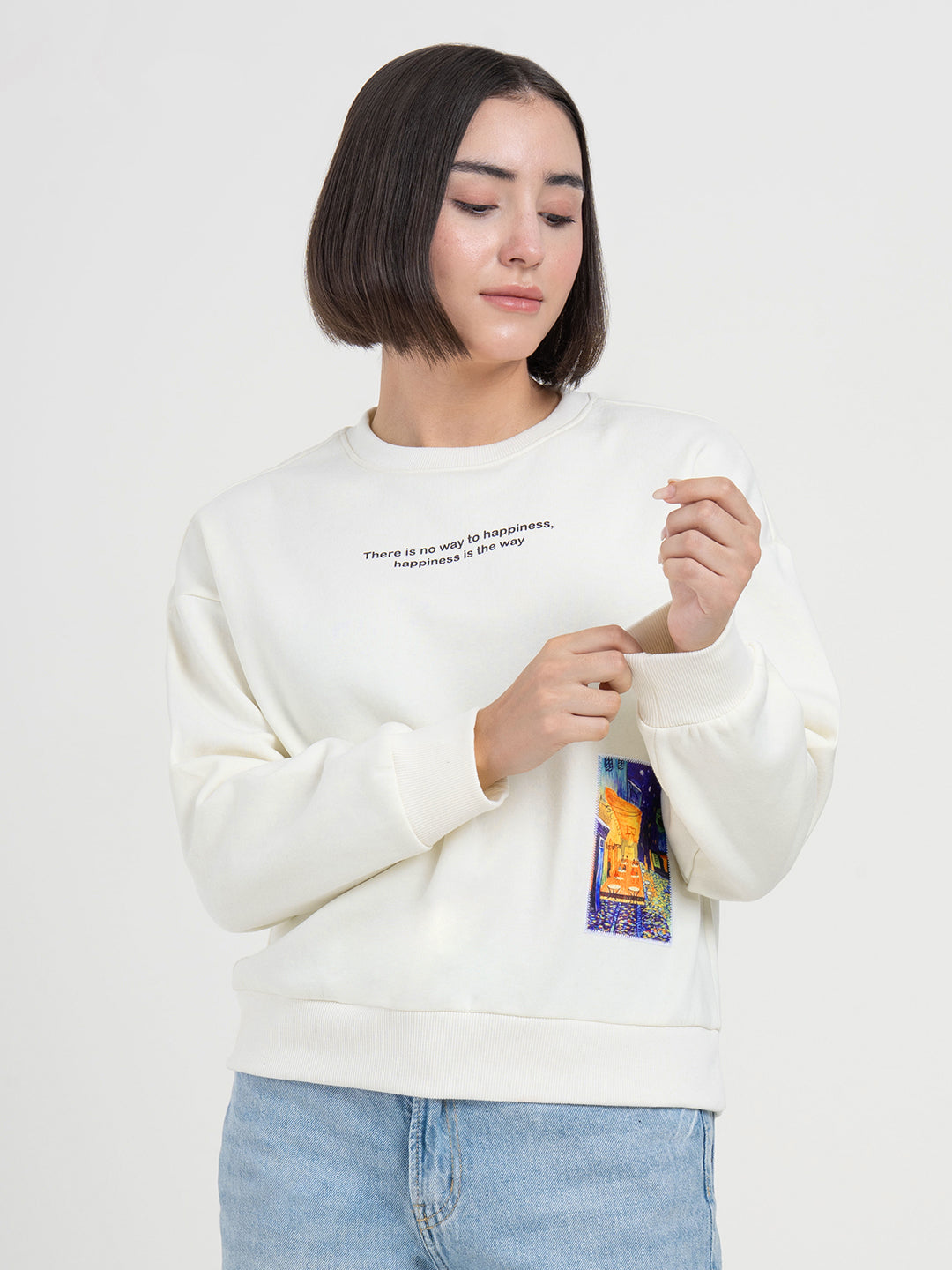 Off-White Graphic Sweatshirt for Women | Winter Everyday Comfort