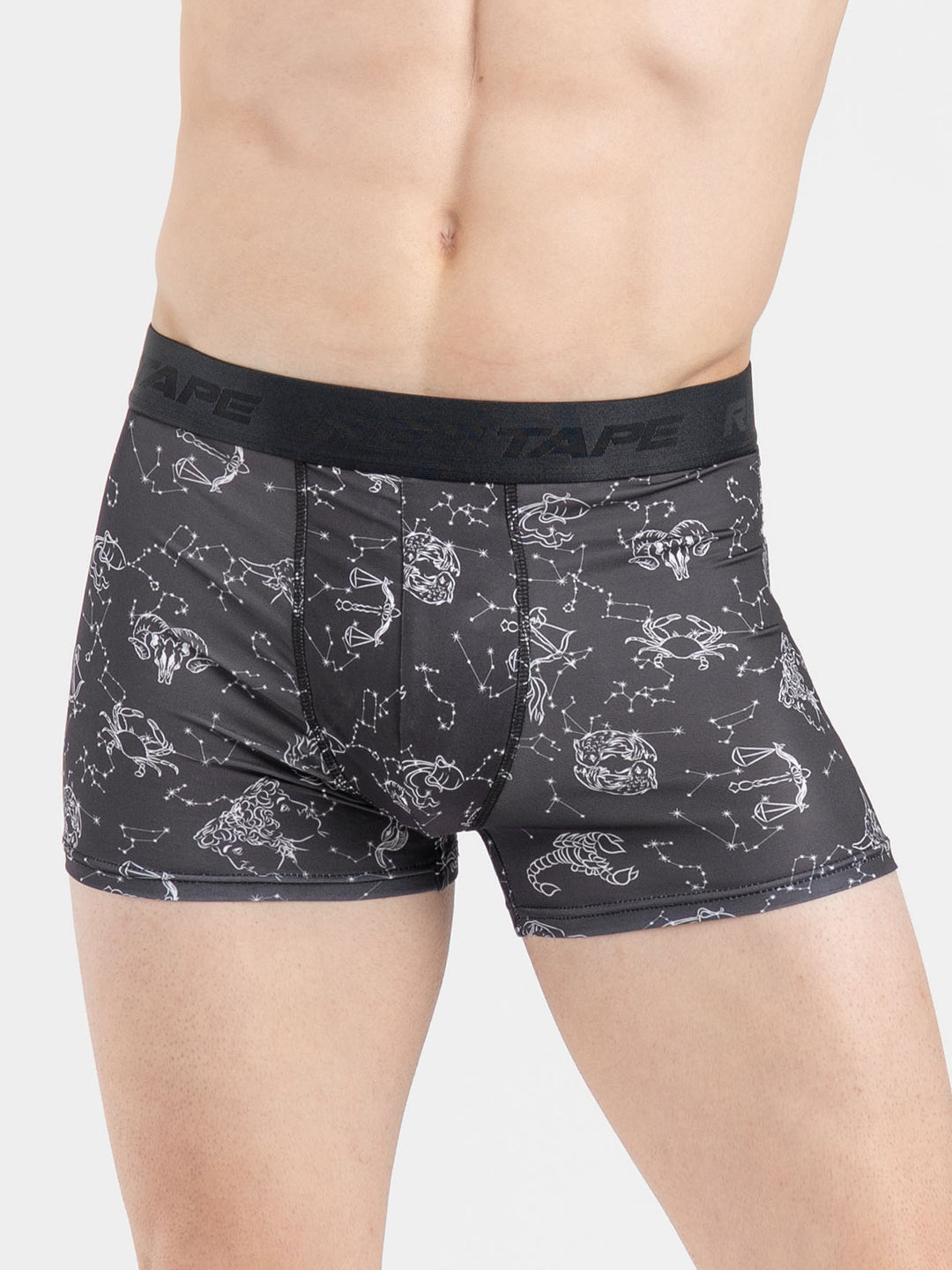 Men's Black Printed Elasticated Polyester Stretched Woven Trunk