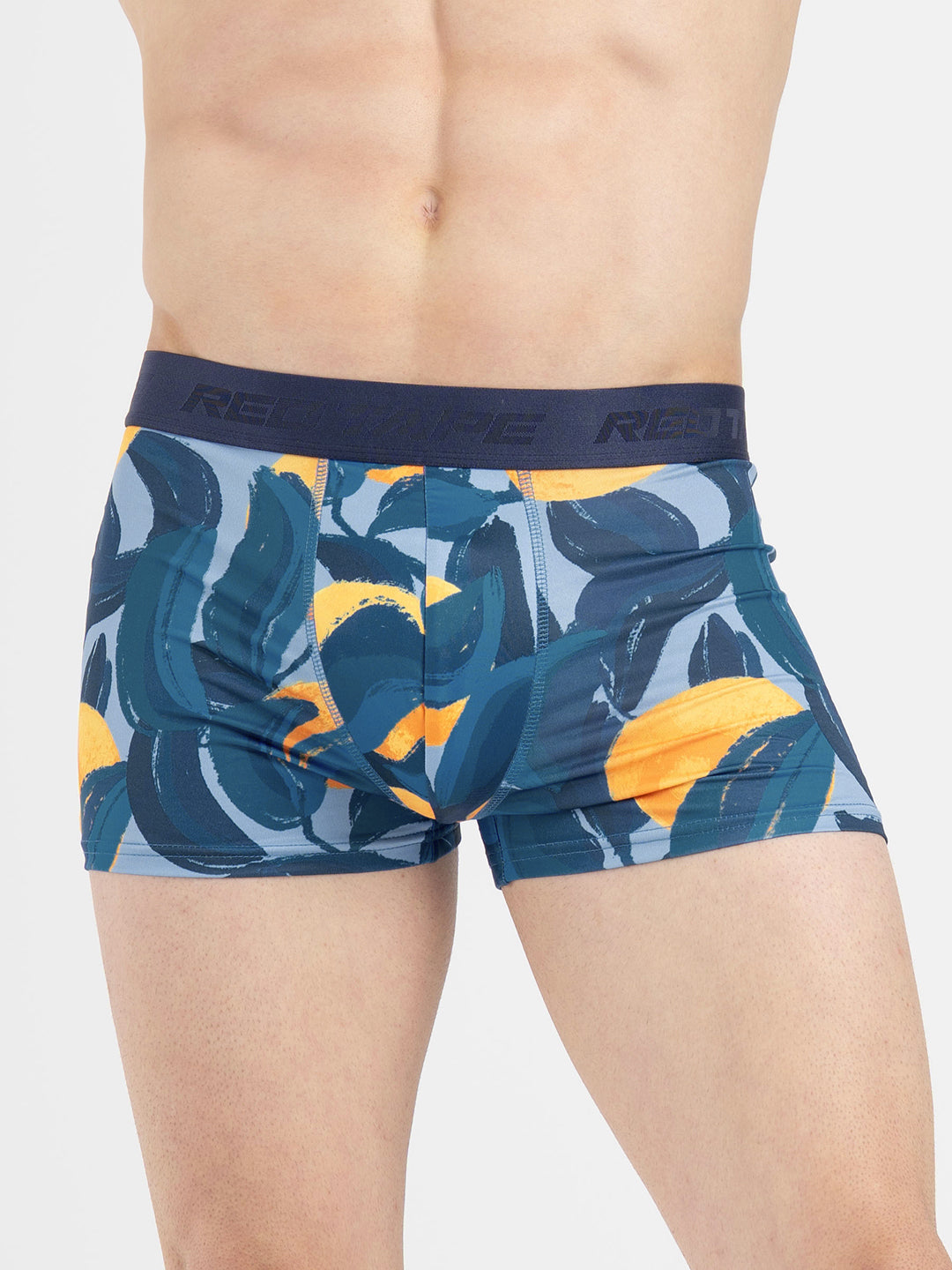 Men's Blue Printed Elasticated Polyester Stretched Woven Trunk