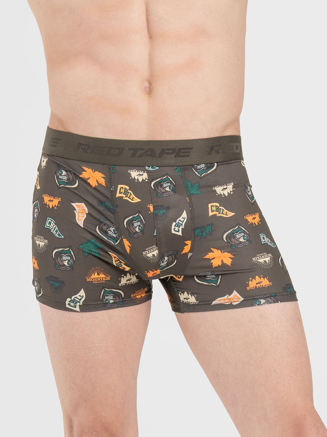 Men's Black Printed Elasticated Polyester Stretched Woven Trunk