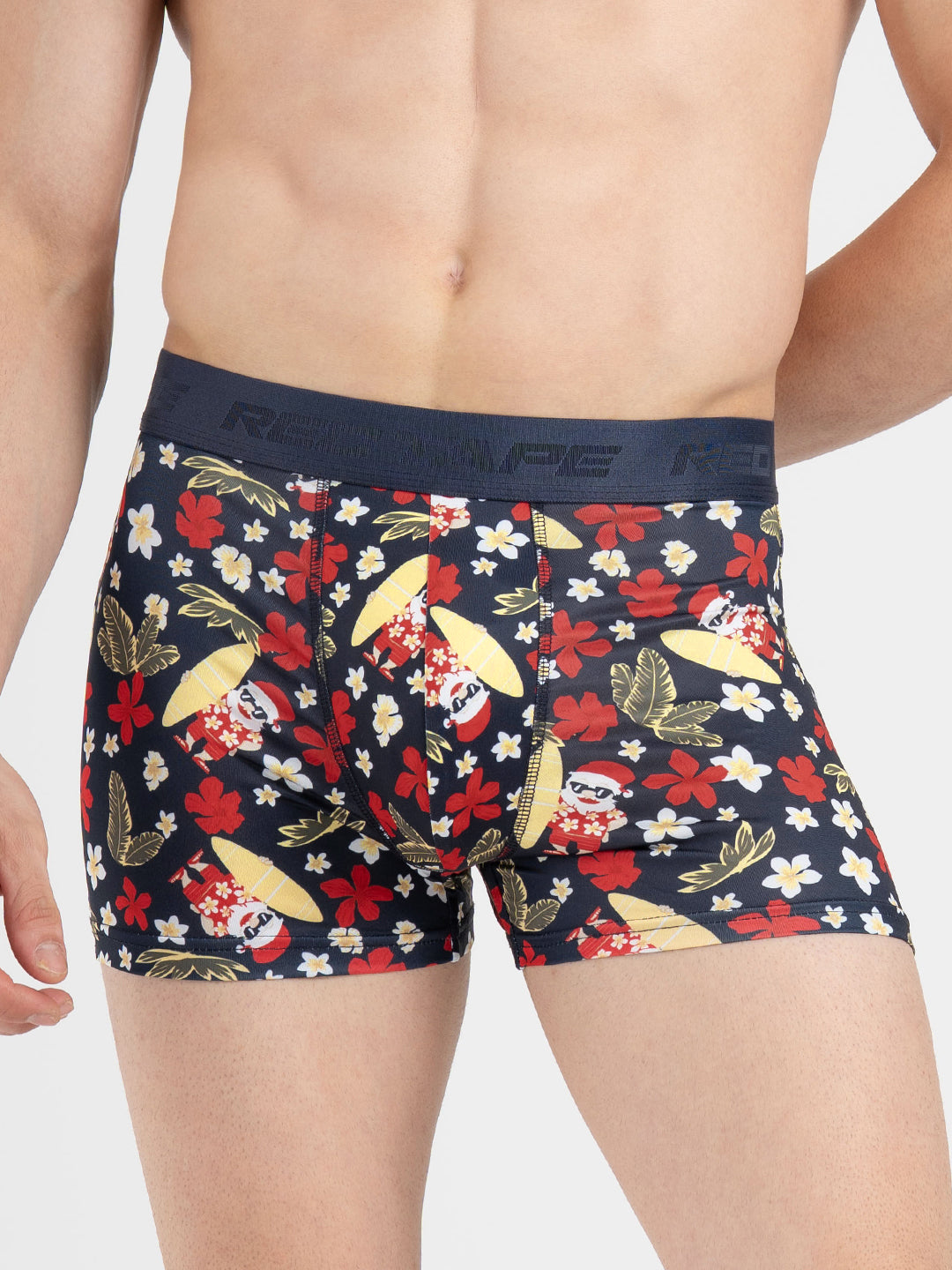 Men's Black Printed Elasticated Polyester Stretched Woven Trunk