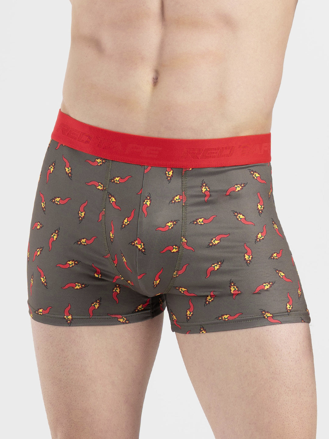 Men's Olive Printed Elasticated Polyester Stretched Woven Trunk