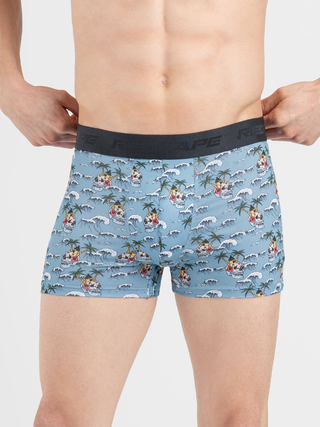 Men's Sky Blue Printed Elasticated Polyester Stretched Woven Trunk
