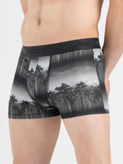 Men's Ash Black Printed Elasticated Polyester Stretched Woven Trunk