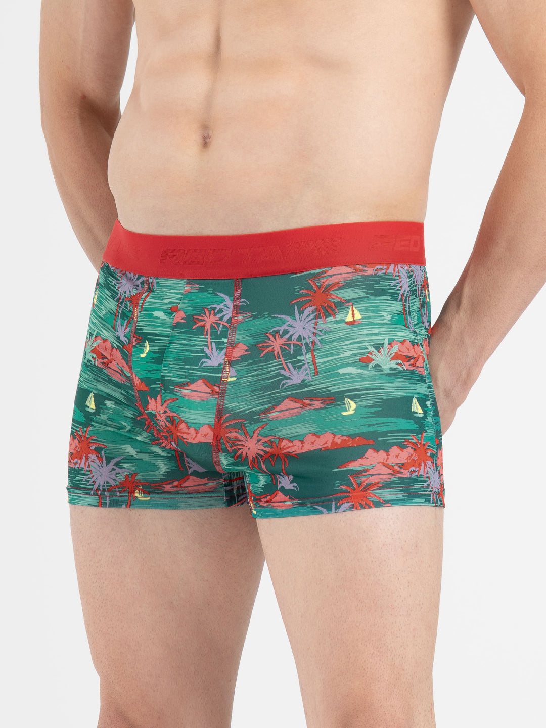 Men's Green Printed Elasticated Polyester Stretched Woven Trunk
