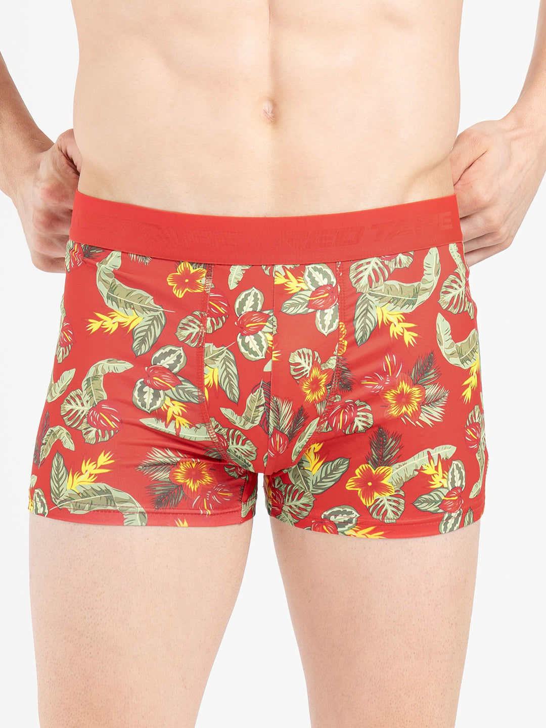 Men's Red Printed Elasticated Polyester Stretched Woven Trunk