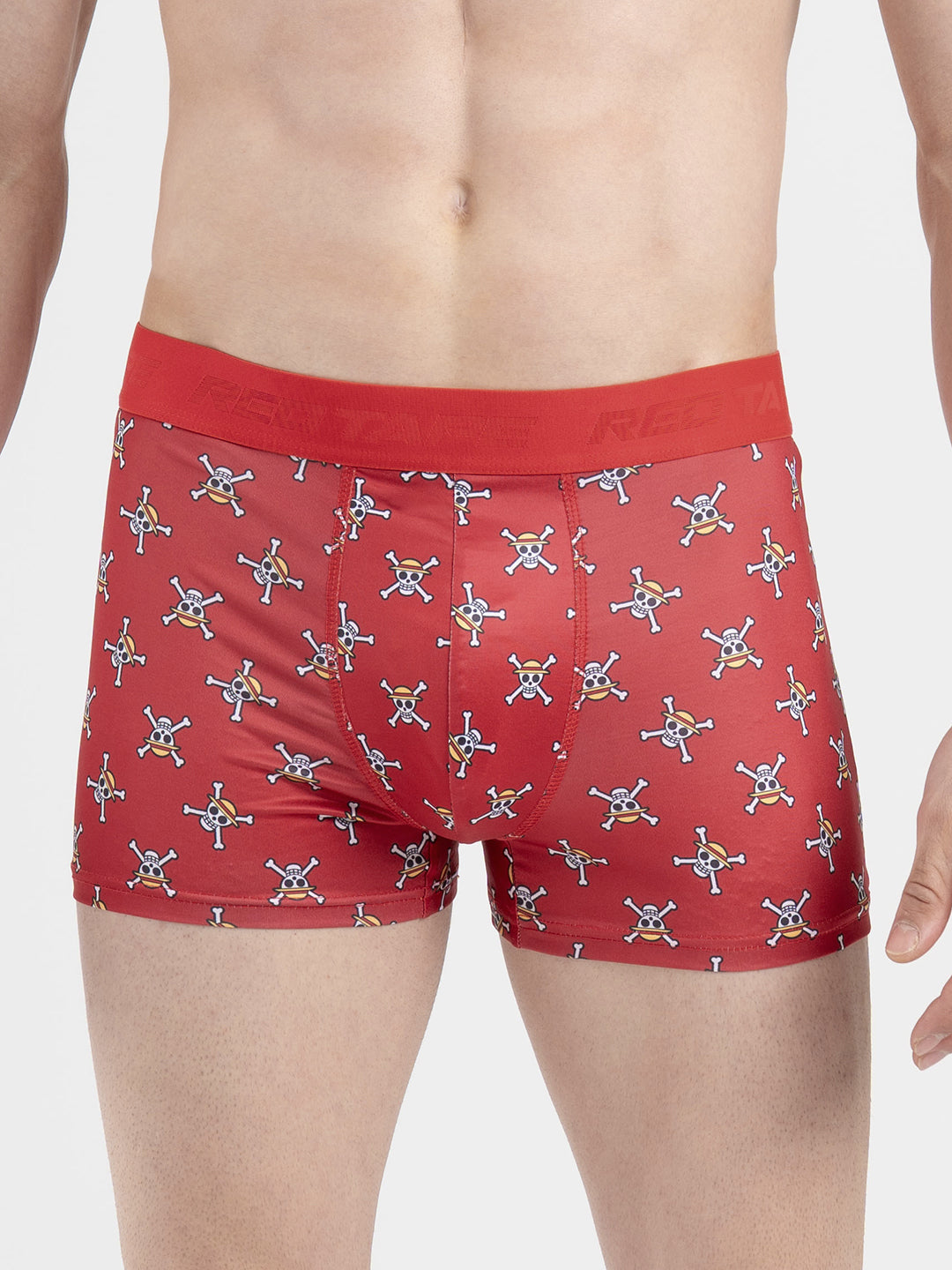 Men's Deep Red Printed Elasticated Polyester Stretched Woven Trunk