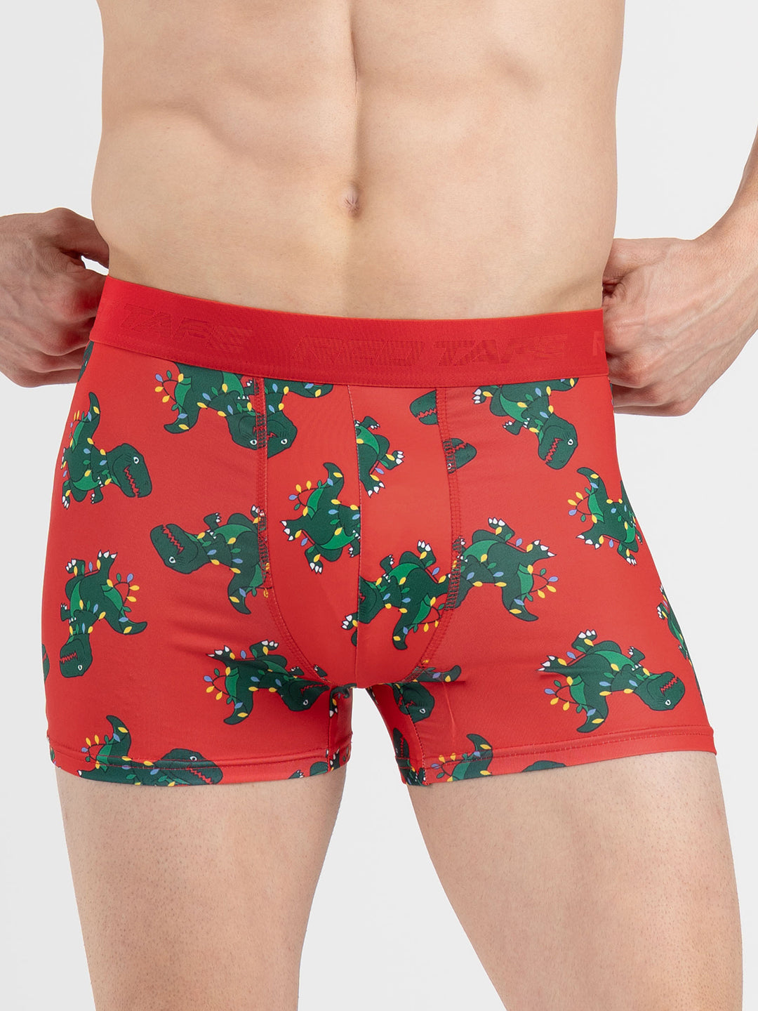 Men's Red Printed Elasticated Polyester Stretched Woven Trunk