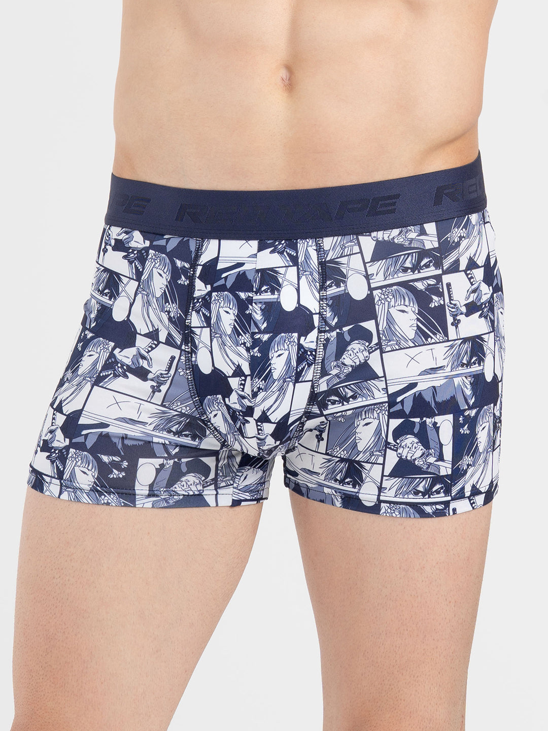 Men's Black Printed Elasticated Polyester Stretched Woven Trunk