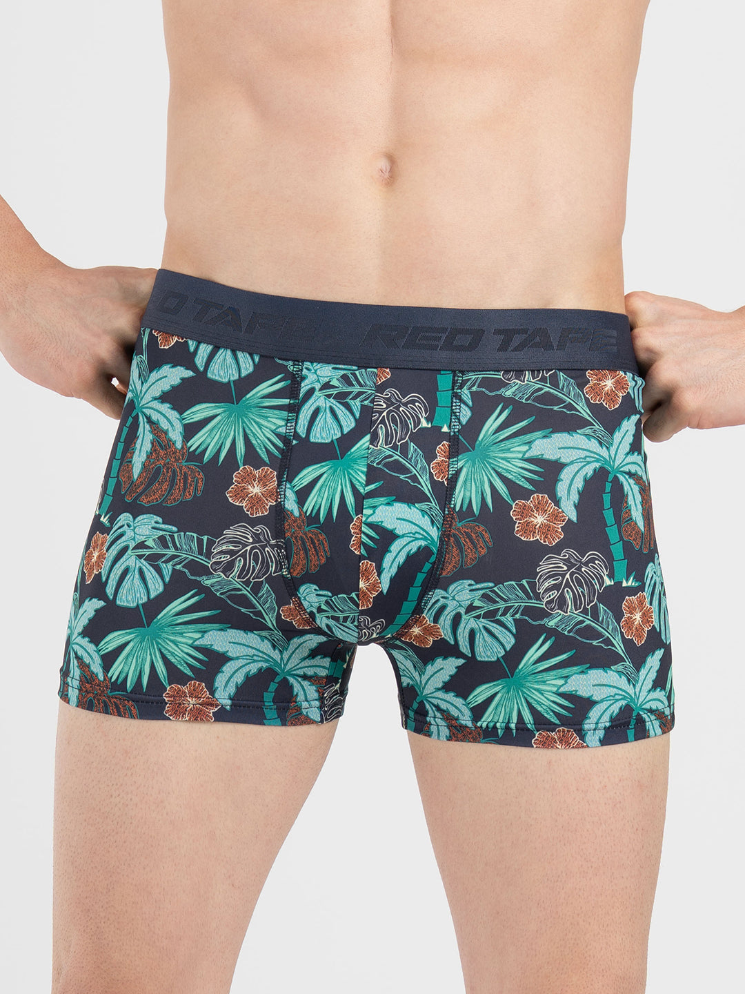 Men's Navy Printed Elasticated Polyester Stretched Woven Trunk