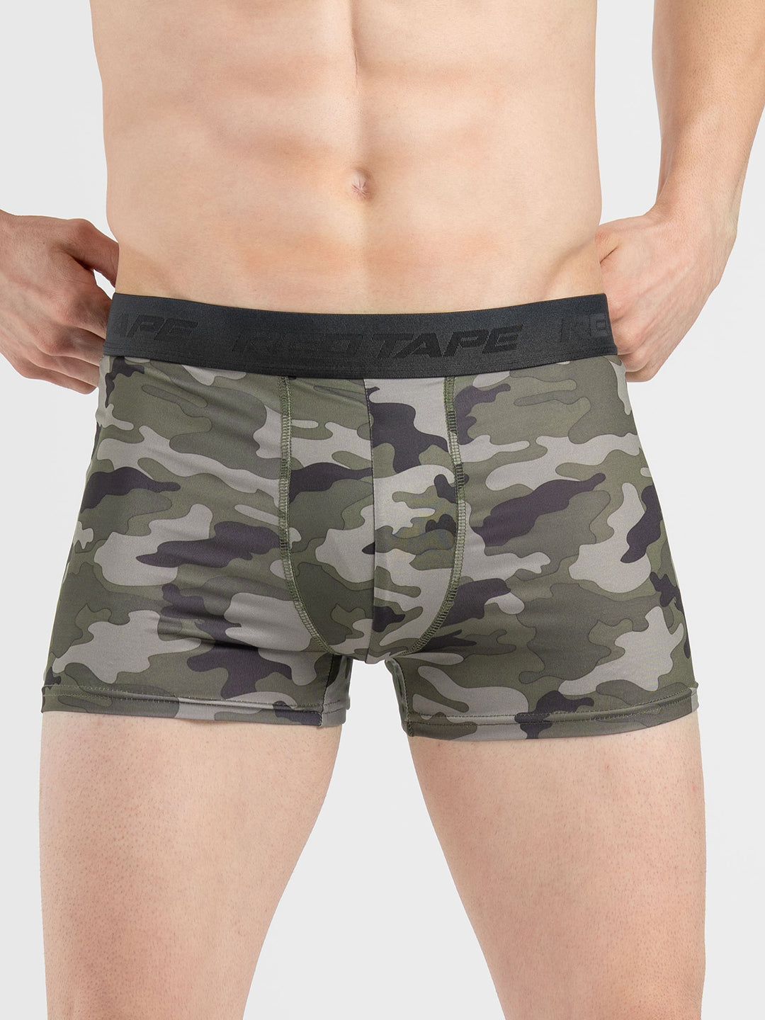 Men's Black Camo Printed Elasticated Polyester Stretched Woven Trunk