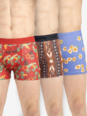 Trunks for Men Pack of 3 in Blue, Red & Red | Printed  Trunks
