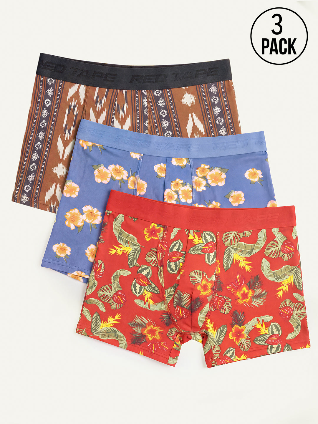 Trunks for Men Pack of 3 in Blue, Red & Red | Printed  Trunks