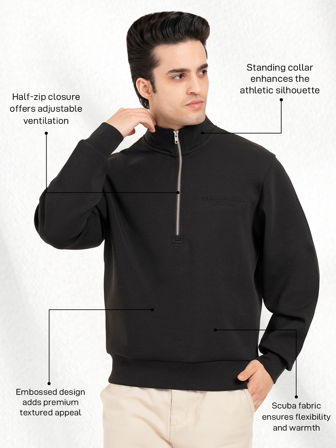 Red Tape Menâ€™s Embossed Half-Zip Sweatshirt | Redtape