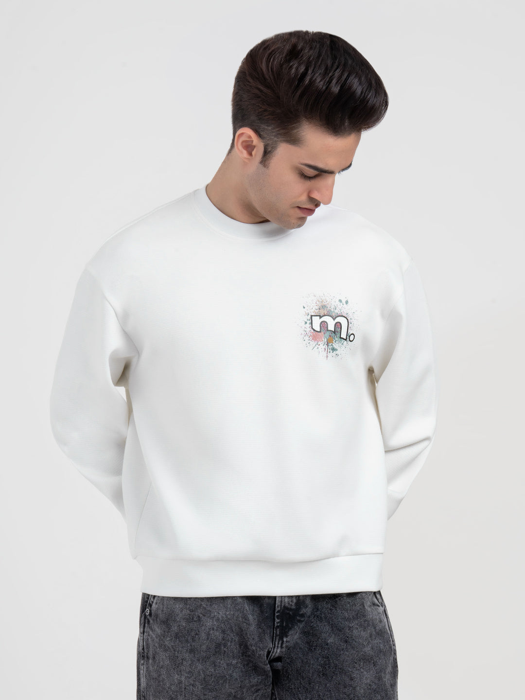 Off White Graphic Print Sweatshirt For Men | Comfortable With Stylish Design