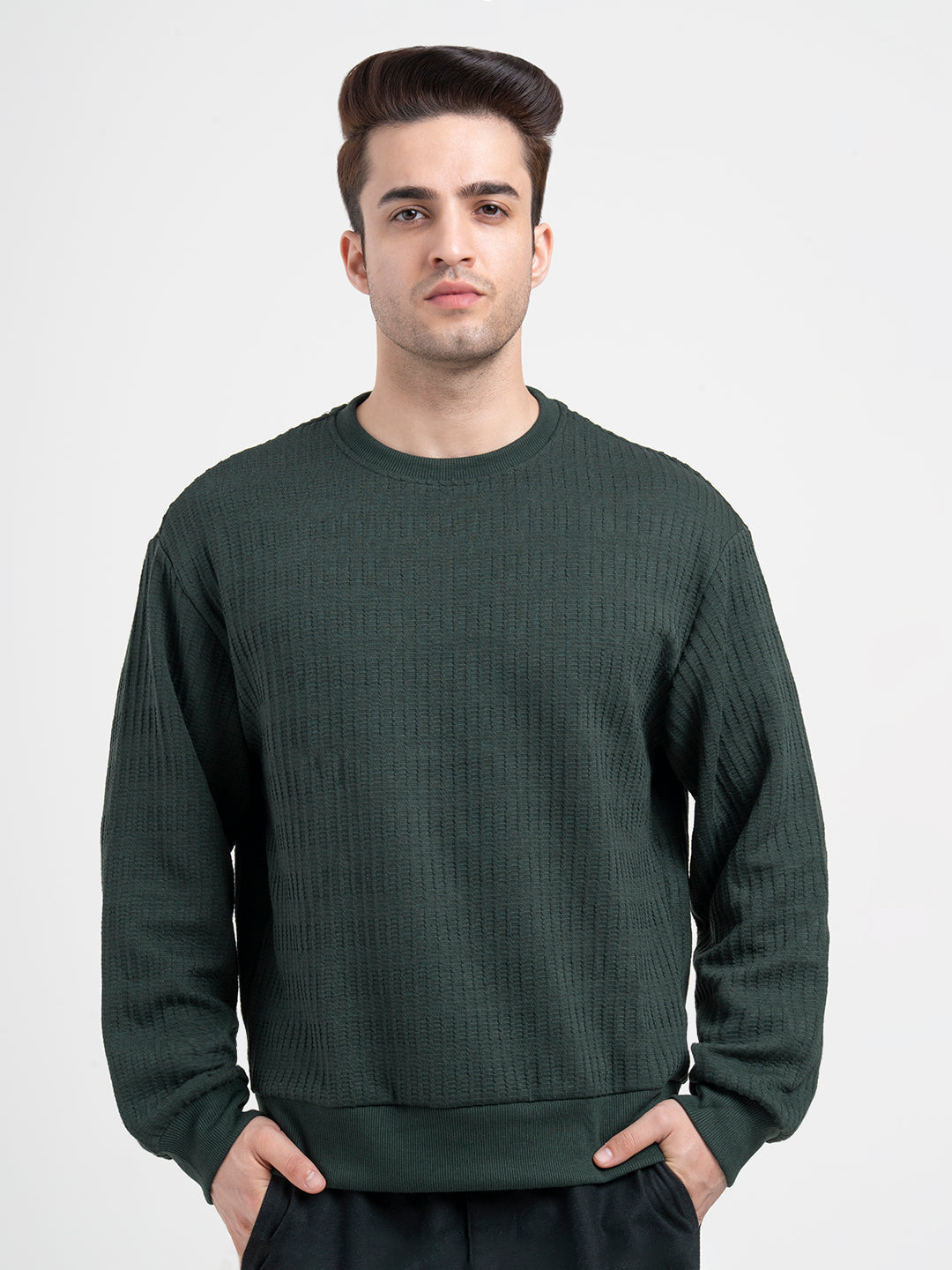 Green Winter Sweatshirt for Men | Textured Winter Streetwear