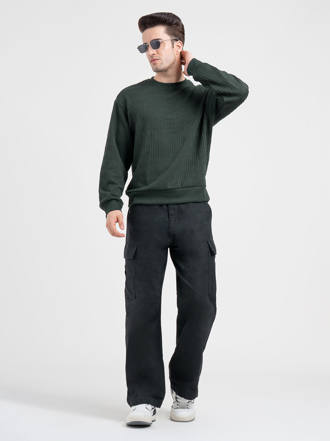 Red Tape Green Winter Sweatshirt for Men | Textured Winter